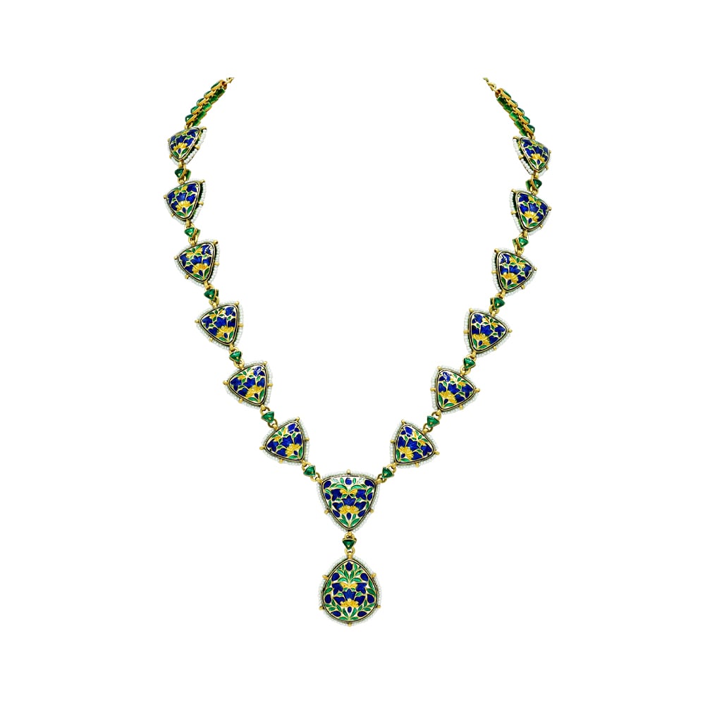 Gold Polki Necklace with Triangular and Teardrop Motifs